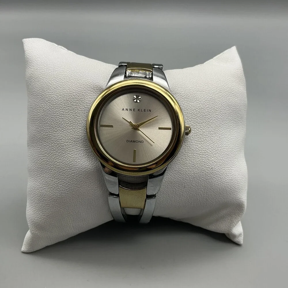 Anne Klein Womens Watch 32mm Champagne Dial Two Tone Diamond New Battery 7.25